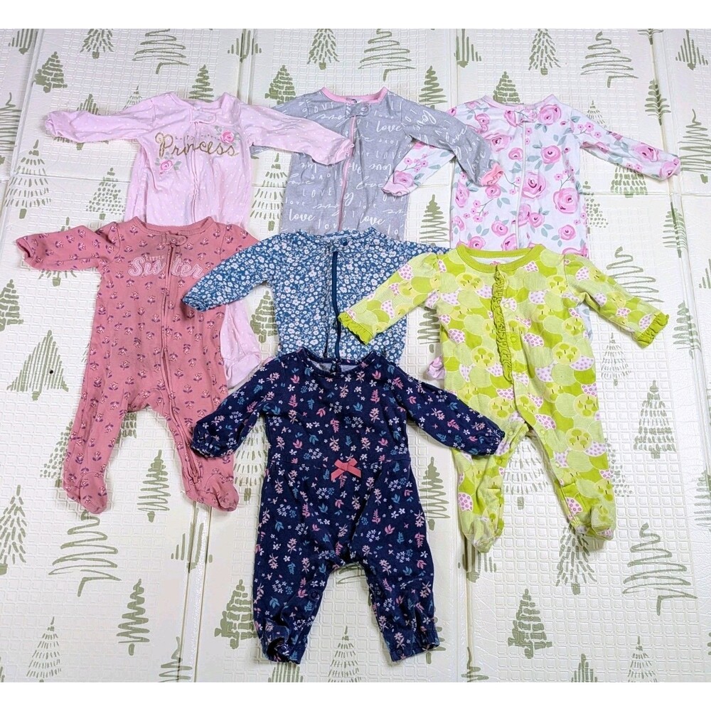 Baby Girl  6-9 Months Footie Pajama 7pcs Bundle Gerber Carter's Circo Cotton